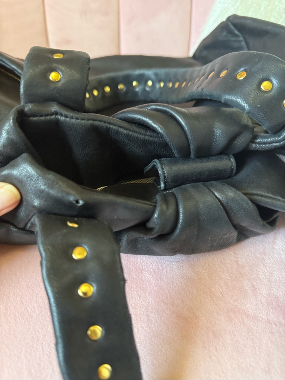Authentic Diane Von Furstenburg SOFT Blk Leather Hobo Stud-Detail Origami Straps - Picture 14 of 16